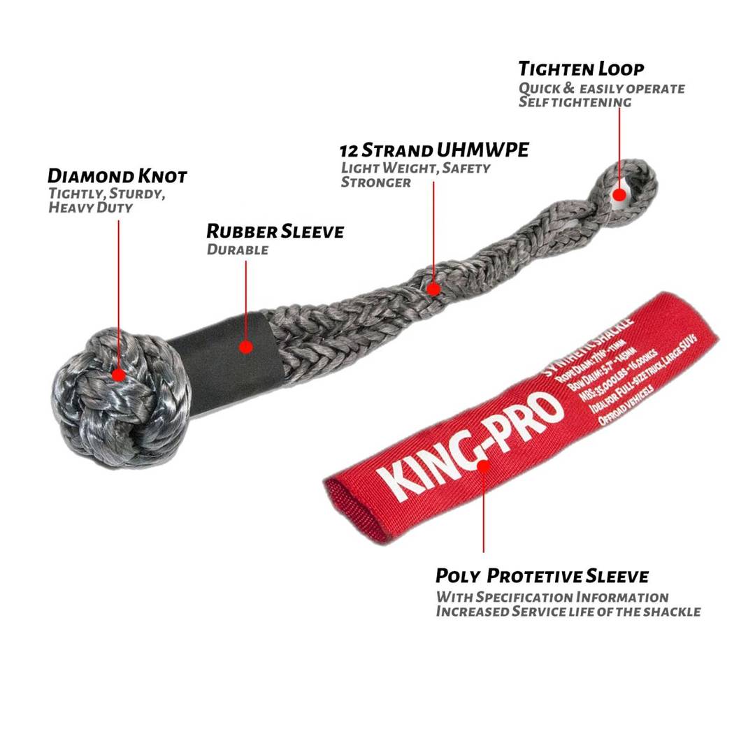 KING-PRO 4x4 Recovery Accessories Synthetic Shackle 7/16"x20" Soft Shackle 35,000lbs Breaking Strength