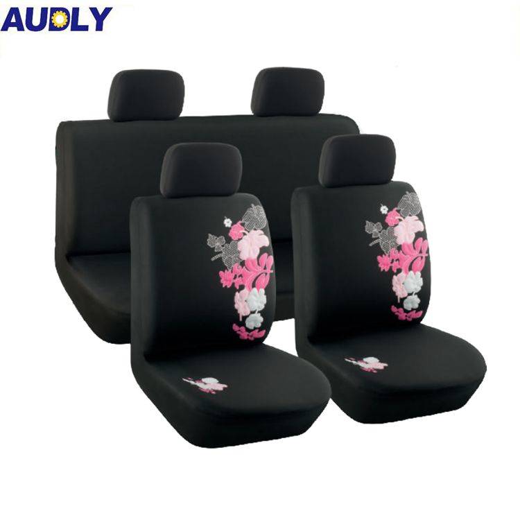 Flower Pattern Seat Cover Comfortable Black Car Seat Covers for Car Bus Universal Polyester Fabric for Woman 90% Car Models 8pcs