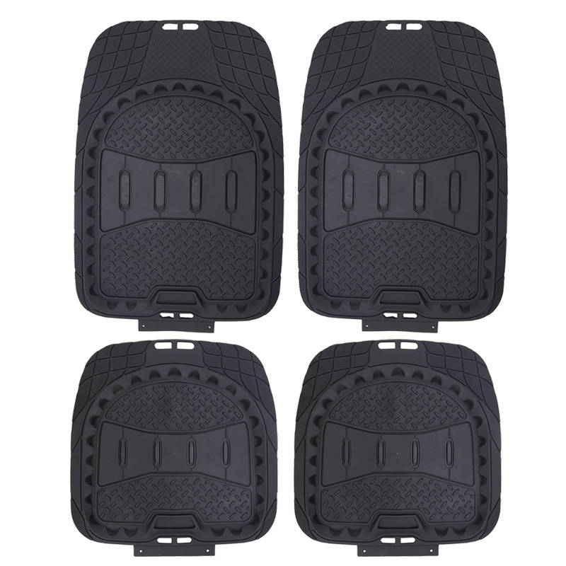 Heavy Duty Universal Rubber Car Mat Linear Luxury Set, 4 Pieces, Black