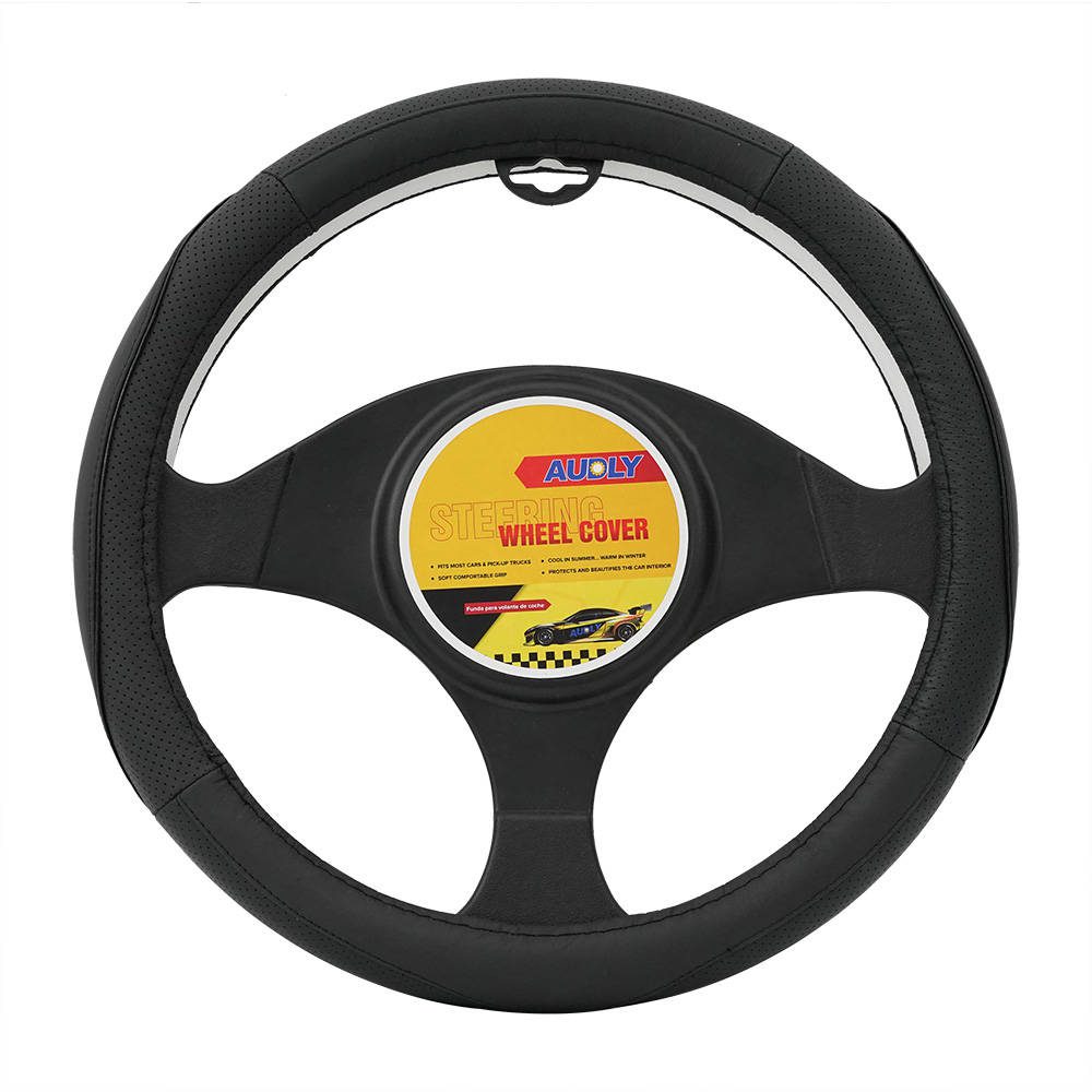 PU Leather Car Steering Wheel Cover without Inner Grey Wholesale 38CM 3-spoke Wheel