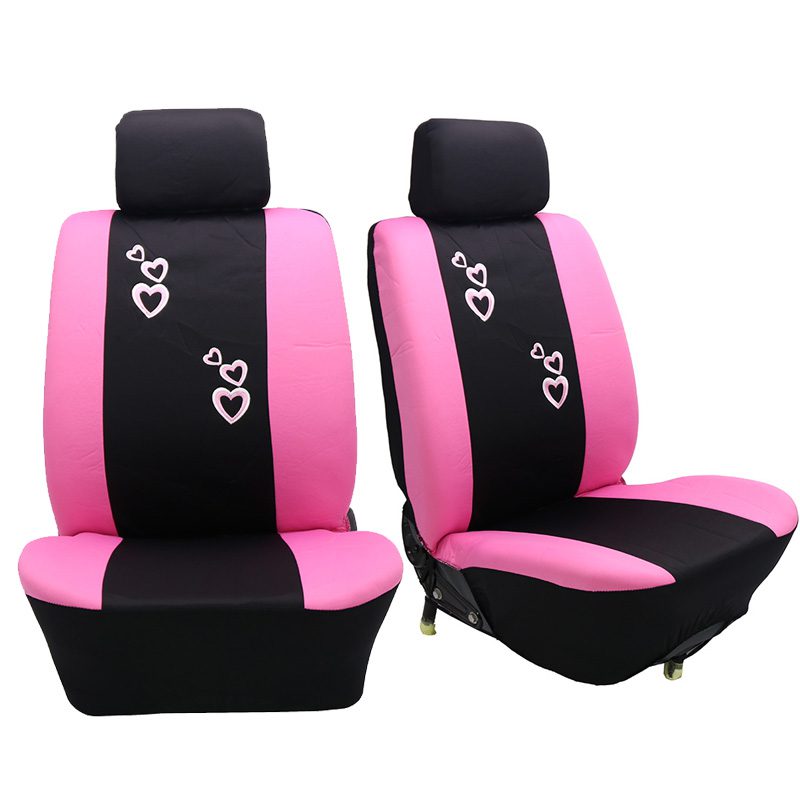 Full Set Of Breathable Embroidered Car Front And Rear Seat Protective Covers Pink Car Seat Cover