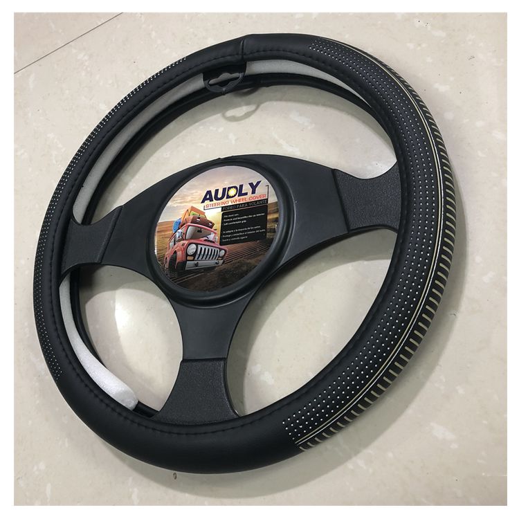 Cover steering wheel universal black leather steering wheel horn cover