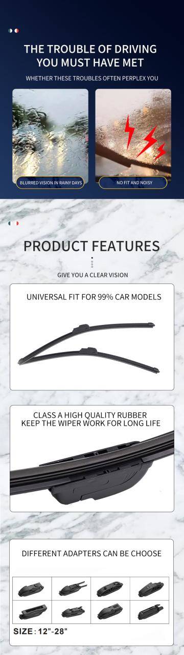 Windscreen Wiper Blade Flat Soft Rubber Boneless Wipers Universal Car Wiper Blade