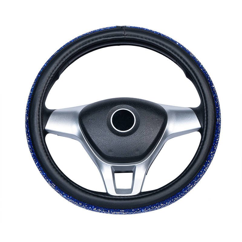 custom design universal PU leather car steering wheel cover shiny diamond rhinestone forro de volante for all cars