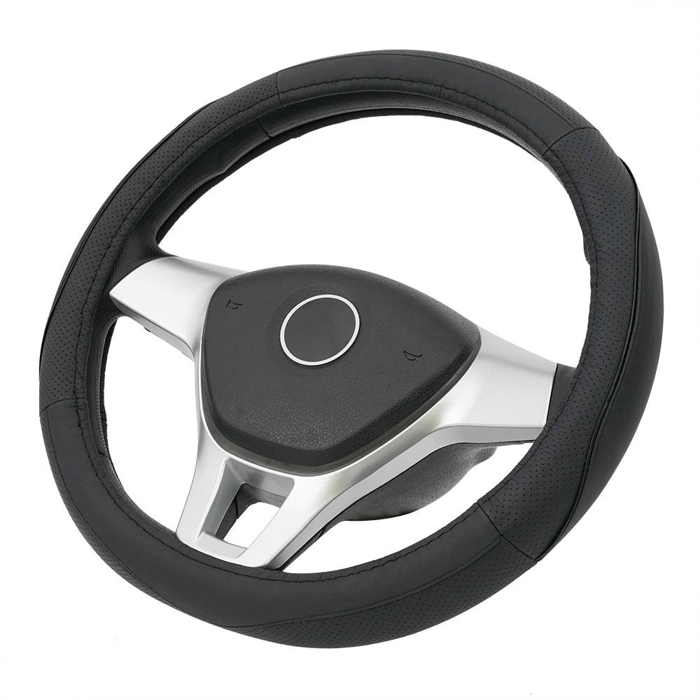 PU Leather Car Steering Wheel Cover without Inner Grey Wholesale 38CM 3-spoke Wheel