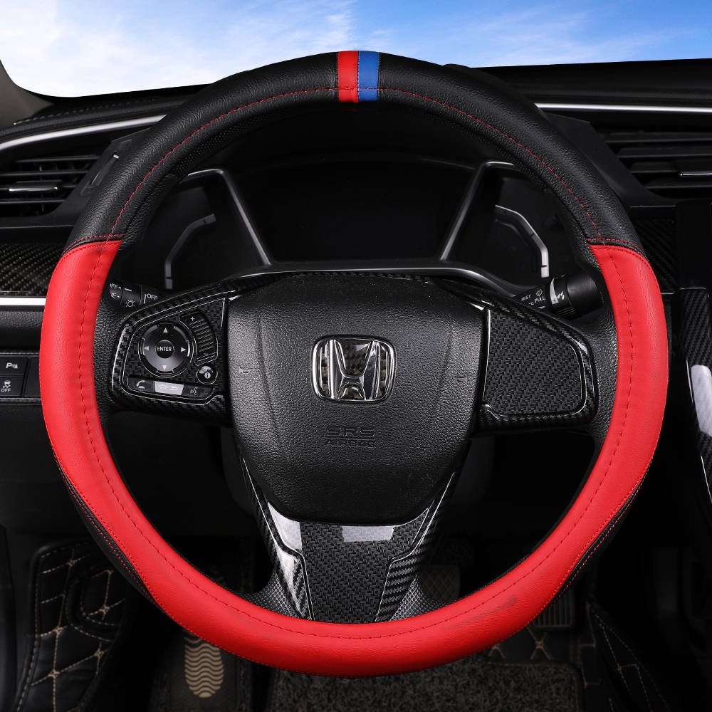 Hot selling leather car steering wheel cover carbon fiber 4-spoke 38*8.2cm universal car steering wheel cover