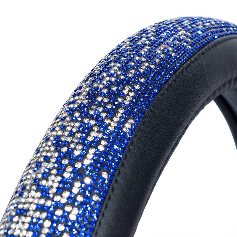 custom design universal PU leather car steering wheel cover shiny diamond rhinestone forro de volante for all cars