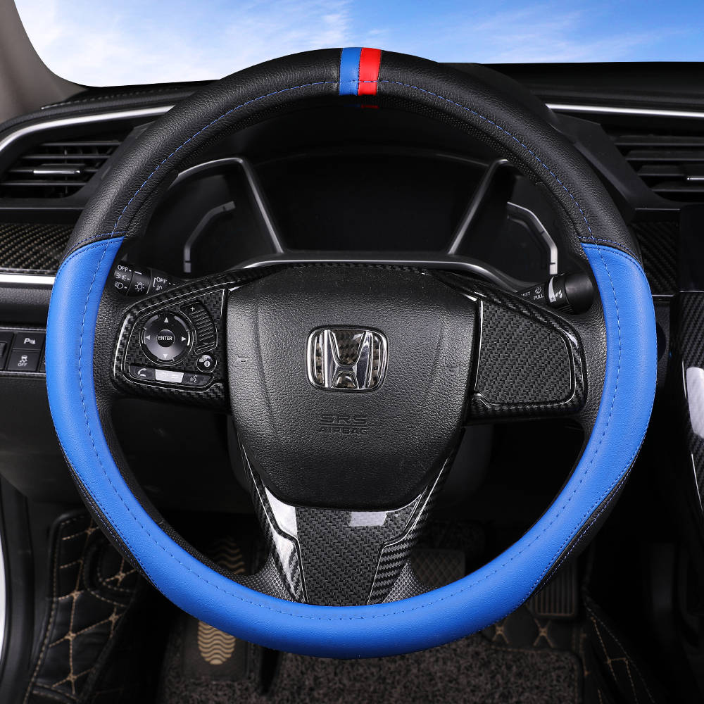 Hot selling leather car steering wheel cover carbon fiber 4-spoke 38*8.2cm universal car steering wheel cover