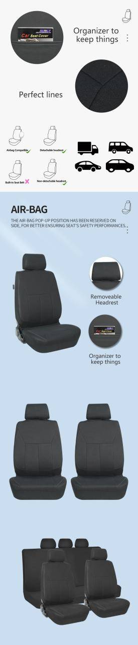 New Universal Black Breathable Seats For Car Cover Polyester 9 pieces  full Car Seat Cover Universal