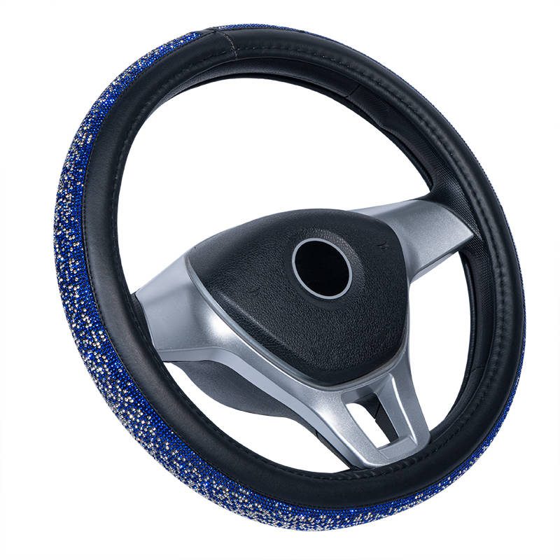 custom design universal PU leather car steering wheel cover shiny diamond rhinestone forro de volante for all cars