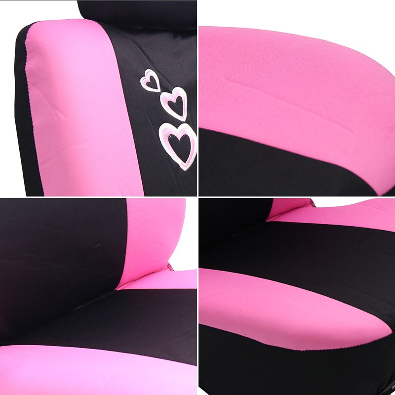 Full Set Of Breathable Embroidered Car Front And Rear Seat Protective Covers Pink Car Seat Cover