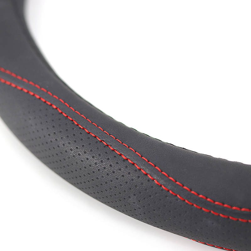 Car genuine Leather steering wheel covers anti slip business customized black and red color universal steering wheel cover