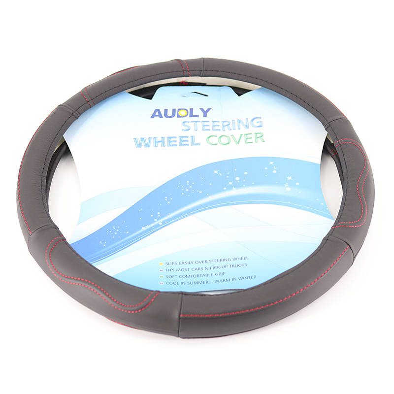 Universal Fit Heavy Duty Car Steering Wheel Cover anti slip hot sale design pu leather steering wheel cover with white inner