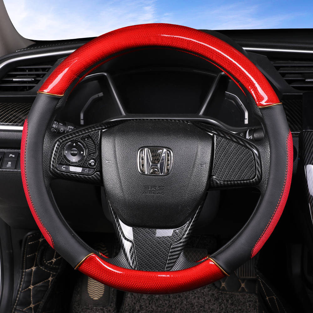 Hot selling leather car steering wheel cover carbon fiber 4-spoke 38*8.2cm universal car steering wheel cover