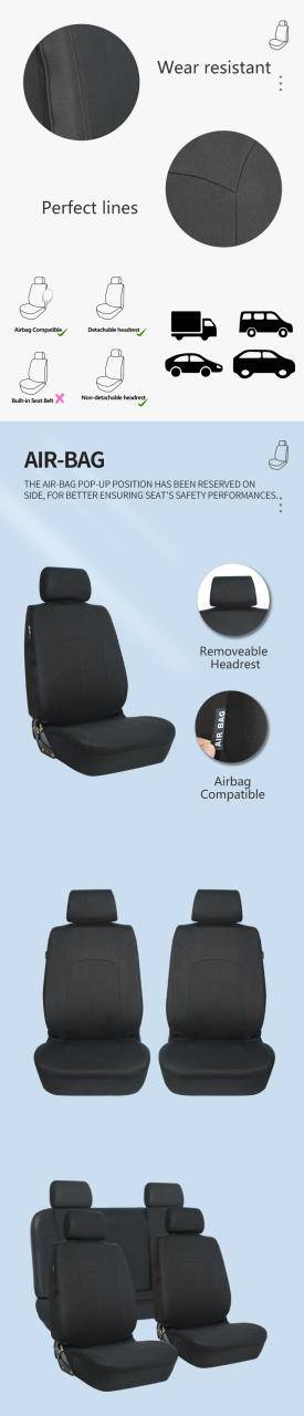 Polyester made durable full set covers for car seats universal car seat covers car seat cover black